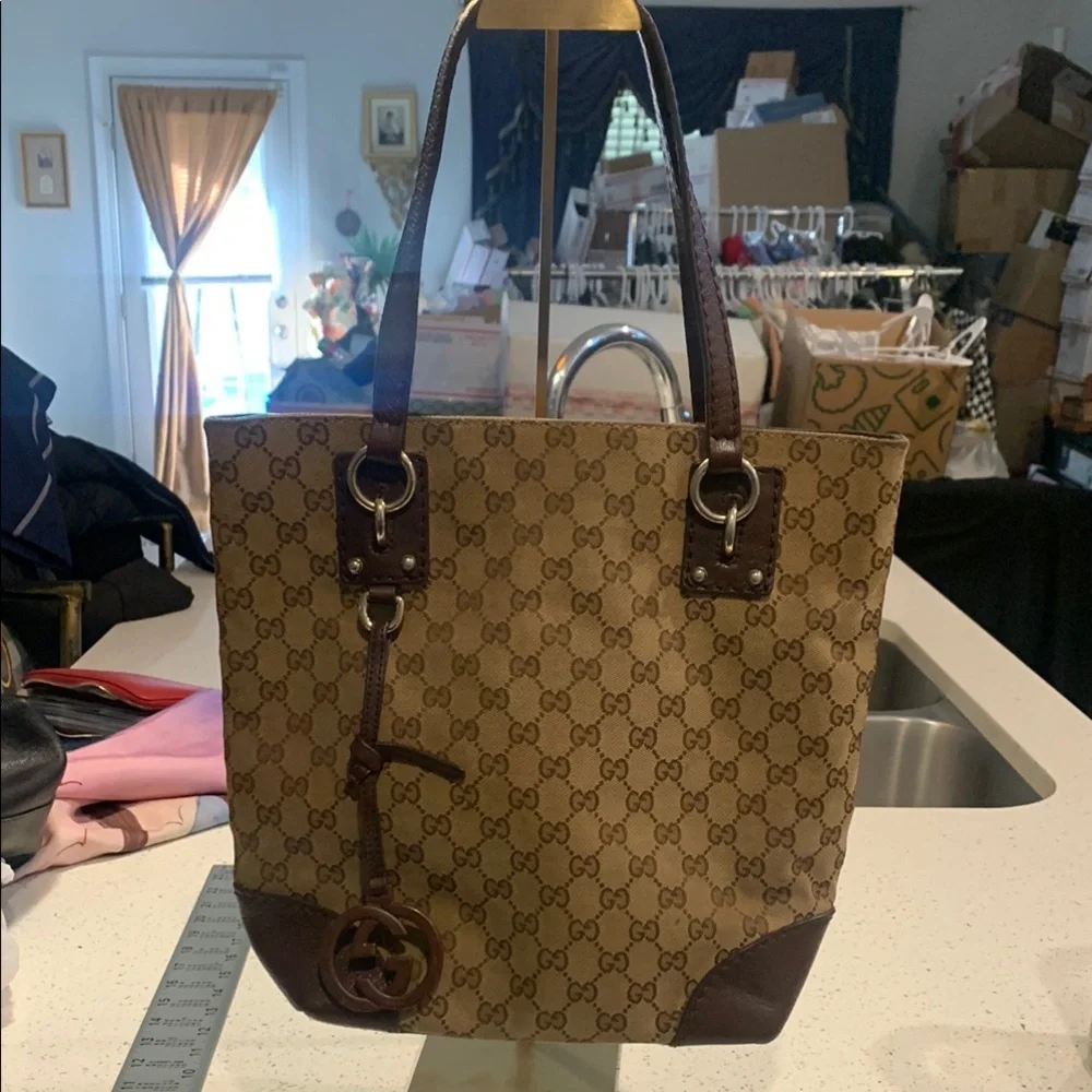 Gucci Brown Monogram Tote Bag EUC - Picture 1 of 13